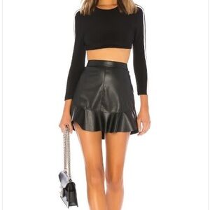 BB Dakota | Black Faux Leather Ruffle Hem Mini Skirt Size 8